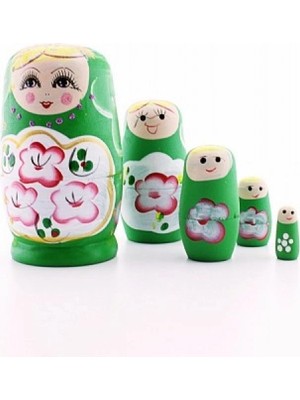 Marsilyan Ahşap Tombul İç İçe Matruşka Bebek Yeşil Set 5li Büyük Boy