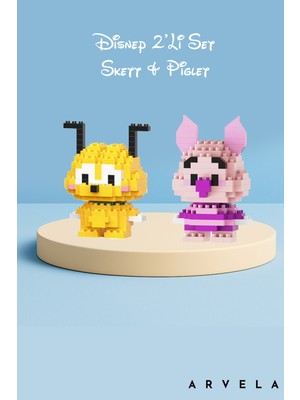 Arvela Mini Blok Oyuncak Figür Seti 2’li – Skett ve Piglet | Mikro Blok Koleksiyon Figürleri