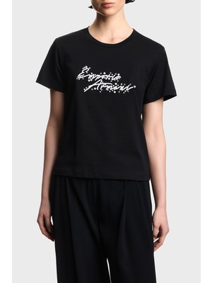 Emporio Armani % 100 Pamuk Regular Fit Bisiklet Yaka Logolu T Shirt Bayan T Shirt EW003594 AF12597 UC001