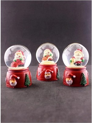 Marsilyan 3 Adet Yeni Yıl Noel Baba Temalı Karışık Mini Boy Işıklı Kar Küresi 6,5 cm