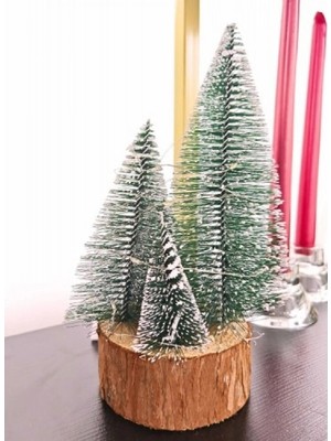 Marsilyan Büyük Boy Led Işıklı Nevada Çam Ağaçları 4 lü Set Büyük Meşe Kütüklü Led Işıklı 22 Cm Boy