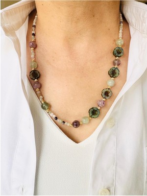 UltraMint Doğal Taş Çiçek Tasarım Kolye 55 Cm, Şık ve Özgün Aksesuar