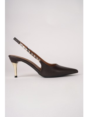 Muggo Vivara Zincir Detaylı Sivri Burun Arkası Açık Kadın Topuklu Ayakkabı