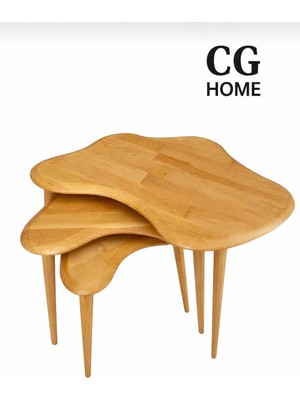 Cg Home Liza Model Iskandinav Masif Kayın 3’lü Zigon Sehpa | Doğal Kayın Panel | Vernikli | Modern Tasarım