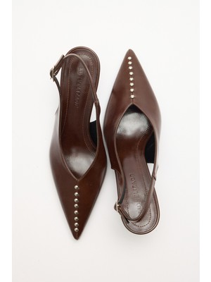 Lutvelizade Topuklu 2610 - Sivri Burun Taş Detaylı Acı Kahve Kadın Topuklu