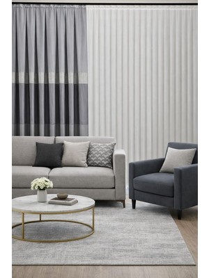 Perde Merkezi Manchester Gri  Fon Perde Salon ve Misafir Odalarına Uygun 1/3 Sık Pileli Tek Kanat Lüks Modern Fon Perde