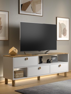 Wood'n Love Nora Bohem Ledli Tv Ünitesi - Konsol 3 Kapak 2 Bölme 160 cm Dolaplı ( 3 Renkli Ledli )