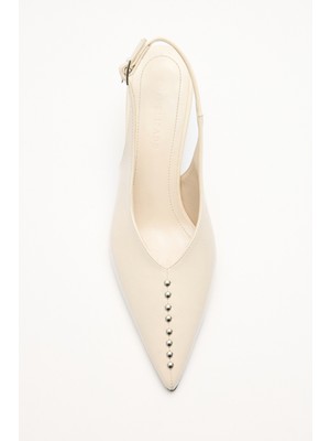 Lutvelizade Topuklu 2610 - Sivri Burun Taş Detaylı Kemik Kadın Topuklu