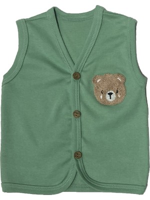 Ayıcık Nakışlı Penye Erkek Bebek Yelek