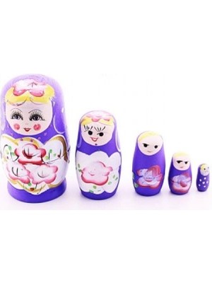 Marsilyan Ahşap Tombul İç İçe Matruşka Bebek Mor Set 5li Büyük Boy