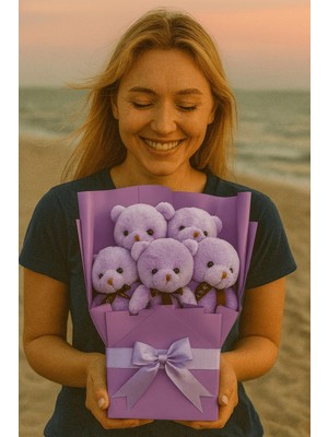 Marsilyan Peluş Ayıcık Buketi Lila – 5’li Sevimli Teddy Bear Aranjmanı | Hediyelik ve Dekoratif