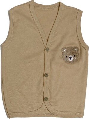 Ayıcık Nakışlı Penye Erkek Bebek Yelek