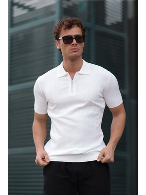 Aziso Erkek Polo Yaka Yarım Fermuarlı T-Shirt