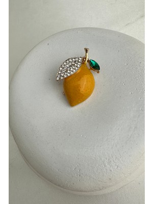 Modex Taş Işıltılı Tasarım Limon Broş (4cm)