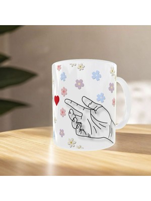 Uçan Kupa Çiçek ve El Illüstrasyonlu Sanatsal Tasarım Hediye Kupa Bardak