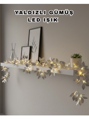 Zero Land Sptrns Yaldızlı Gümüş Yaprak LED Işık Pilli Dekoratif Ortam ve Yılbaşı Aydınlatması