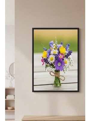 Safir Design Sarı ve Mavi Renkli Bahar Buketi Duvar Sanatı | Modern Çerçeveli Tablo