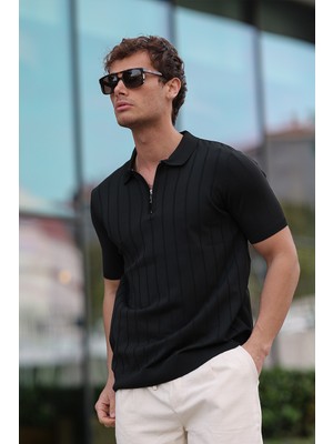 Aziso Erkek Polo Yaka Yarım Fermuarlı T-Shirt