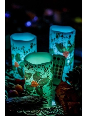 Marsilyan Yılbaşı Noel Temalı 3 Lü Set LED Gerçek Mum Kumandalı 9 Renk Yanabilme ve Animasyonlu Büyük Boy