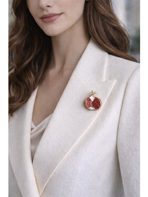 Modex Kırmızı Kabartma Detay Nar Broş (3cm)