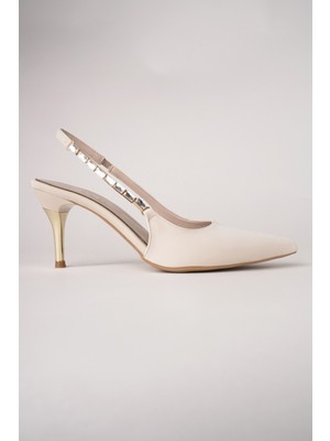 Muggo Vivara Zincir Detaylı Sivri Burun Arkası Açık Kadın Topuklu Ayakkabı