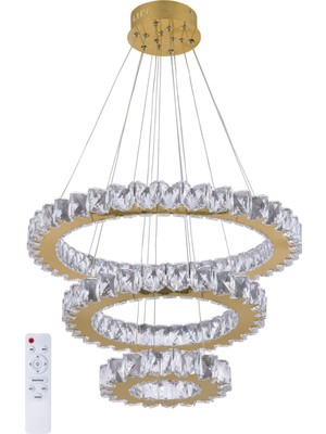 Ala Lighting Ala Aydınlatma Plaket Kristal Taş Işlemeli  Gold Paslanmaz Ledli Avize