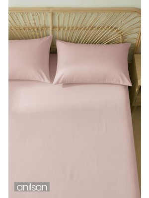 Anılsan Camelia Çift Kişilik Düz Ranforce Çarşaf Set- Pudra %100 Pamuk
