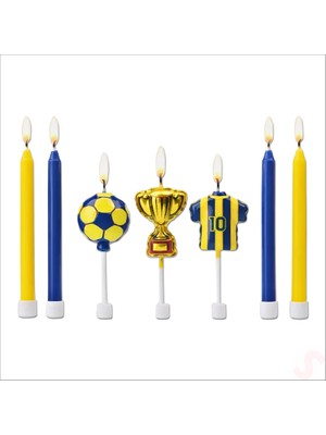 Süsle Bebek ve Parti Sarı Lacivert Futbol Temalı 7 Parça Doğum Günü Mum Seti