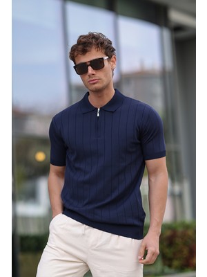 Aziso Erkek Polo Yaka Yarım Fermuarlı T-Shirt