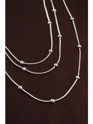 316L Çelik Gümüş Renk Minimal Topçuk Model Çoklu Kolye - TJ-BKO6332