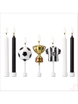 Süsle Bebek ve Parti Siyah Beyaz Futbol Temalı 7 Parça Doğum Günü Mum Seti