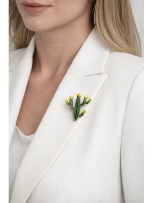 Modex Altın Sarısı Yeşil Minimal Kaktüs Broş (3cm)