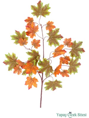 Yapay Çiçek Sitesi Yapay Çınar Ağacı Dalı 25 Yapraklı 70 cm 12 Adet Yeşil-Turuncu