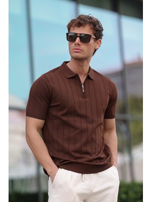 Aziso Erkek Polo Yaka Yarım Fermuarlı T-Shirt