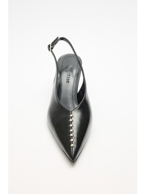 Lutvelizade Topuklu 2610 - Sivri Burun Taş Detaylı Siyah Kadın Topuklu