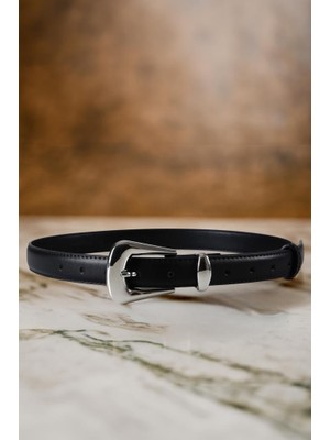 Williampolo Full Grain Deri Gümüş Toka Siyah  Kadın Kemer