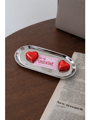 Beige & Stone My Valentine Desenli Gümüş Paslanmaz Çelik Tepsi  Takılık, Düzenleyici Sevgililer Günü Hediyesi