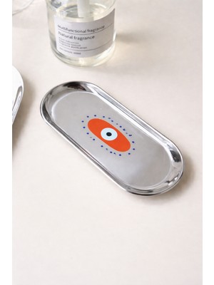 Beige & Stone Nazar Desenli Gümüş Paslanmaz Çelik Çok Amaçlı Tepsi - Takılık, Sunumluk, Organizer ve Düzenleyici