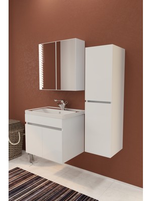 Makbulce Tokyo Havlu Dolaplı 65CM Seramik Lavabolu Mdf Aynalı Banyo Dolabı