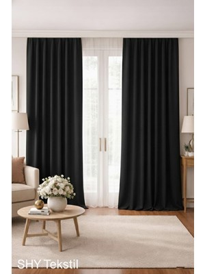 Shy Tekstil Lüks 1.sınıf Eleganse Siyah Karartma Blackout Tek Kanat  Düz Dikim Fon Perde