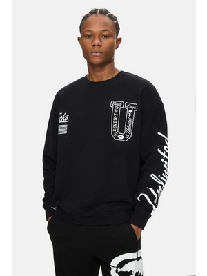 Ecko Unltd. Aspen Siyah Bisiklet Yaka Baskılı Oversize Erkek Sweatshirt