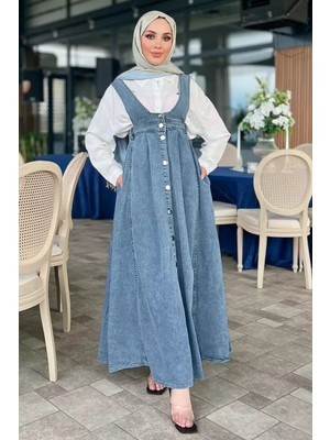 Julude Kadın Tesettür Salopet Kot Jean Elbise P-00010748