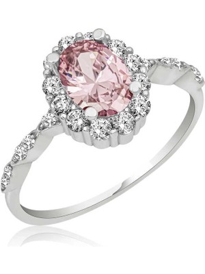 Bazarhane Gümüş Pembe Oval Taşlı Kadın Yüzük