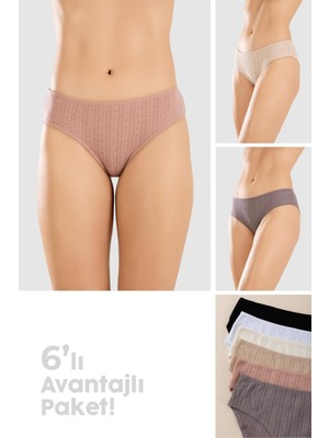 Baykar Kadın %100 Pamuk Fitilli Slip Külot 6'lı Paket 8454 Renkli