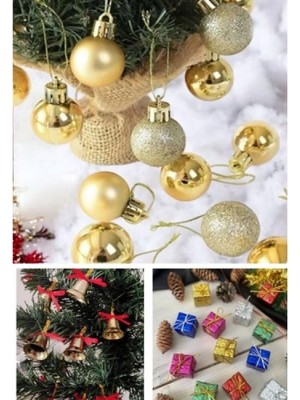 Marsilyan 3 lü Yılbaşı Seti-12'li Mini Hediye Paketi Süsü-12’li Gold Yılbaşı Ç.Ağacı Topu-12'li Çam Ağacı Çan