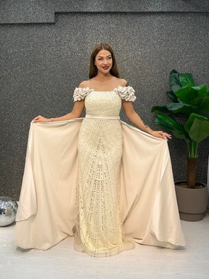 E&A Eren Abiye Kalın Askılı Incı Islemelı Pelerınlı Balık Abıye