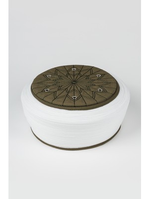 Sarıkhane Talebe Sarığı - Beyaz Kumaş - Yeşil Takke - Düz Sarım - Kuş Gözü - 7 Metre