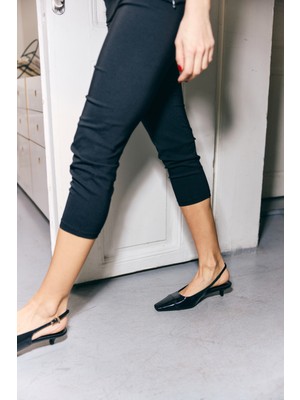 Lutvelizade Topuklu 2609 - Küt Burun Deri Görünümlü Siyah Kadın Topuklu