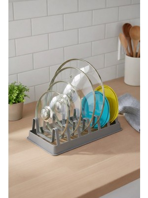 Fevito Tava  Tencere Kapak Düzenleyici Tezgah Üstü Organizer Gri S-166