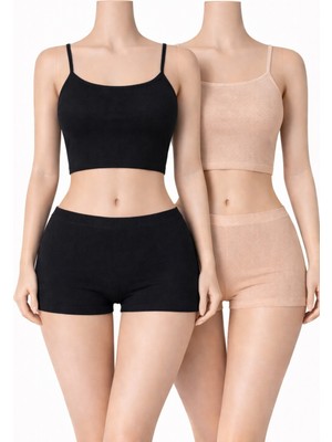 Belpa Likralı Kadın Mini Şort, Kadın Boxer, Kadın Iç Giyim Boxer %95 Pamuk %5 Likra 2 Renkli Paket